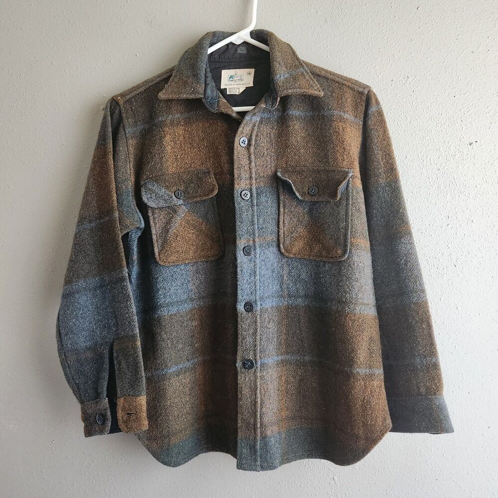 Brown Plaid Wool Shacket Jacket Cabin Core Workwear Vintage Gorpcore